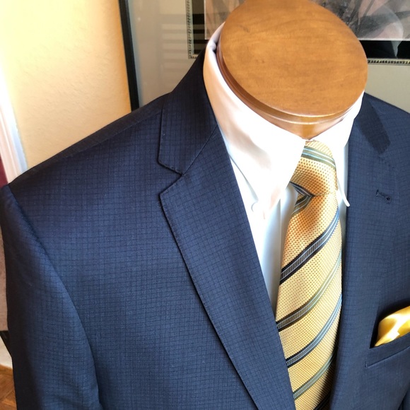 Joseph Jos.A. Bank All Wool Navy Mini-Check Weave Jacket 43L - Picture 4 of 14